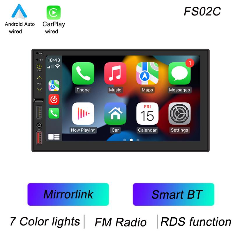 

BQCC 7 2Din HD автомобильный MP5-плеер USB зарядка RDS цветная подсветка беспроводной Android AUTO CarPlay BT USB FM-радио Mirrorlink FS02W