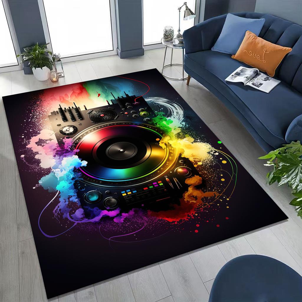 Vinyl Record Music Carpet DJ Screen Tape Rug for Bedroom Living Room Sofa Home Doormat Decor,Large Kid play Non-slip Floor Mat