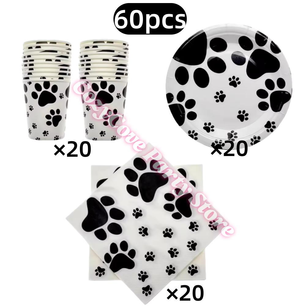 Black Puppy Paw Birthday Party Decor Cat Paw Party Supplies Tableware Cup Plates Balloons For Kids Favors Gifts Baby Shower