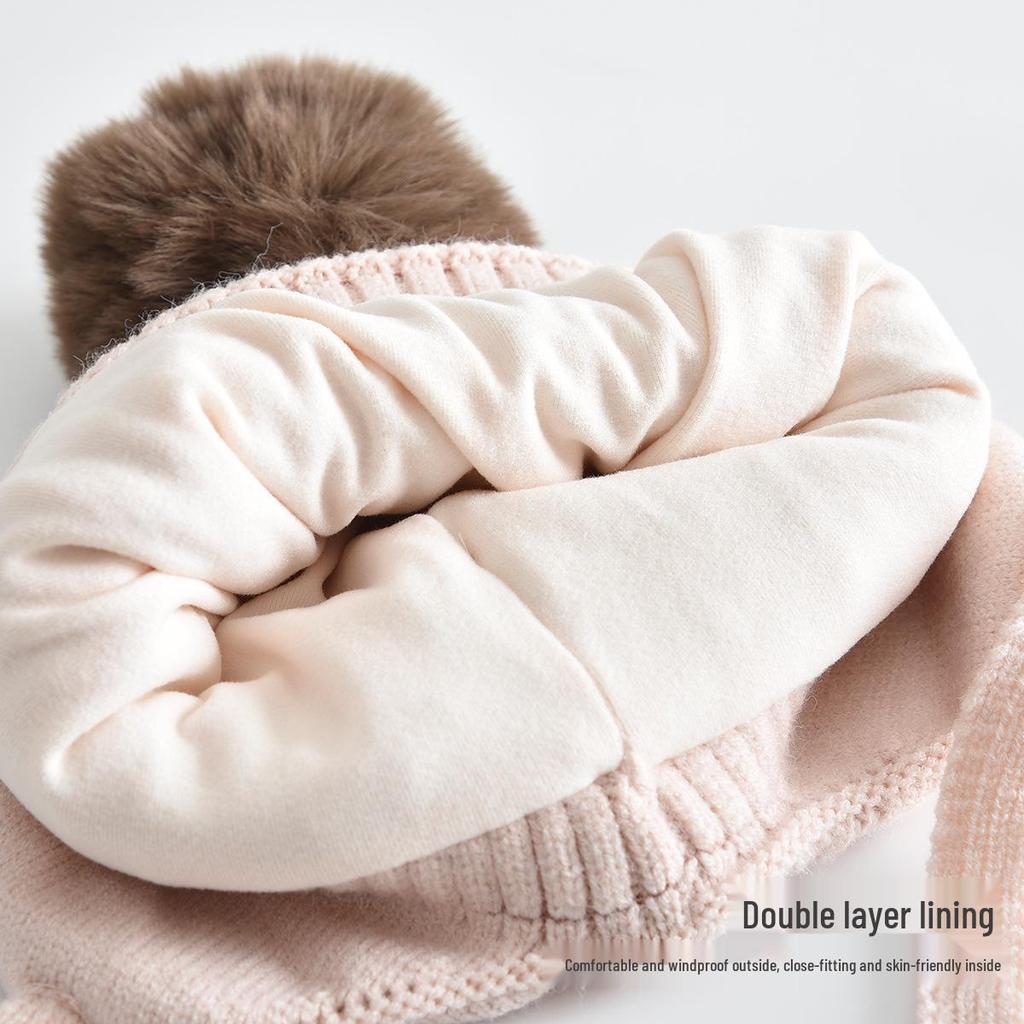 Children's Cute Bear Ear Winter Hat and Scarf Set - Warm, Windproof Knit for Students