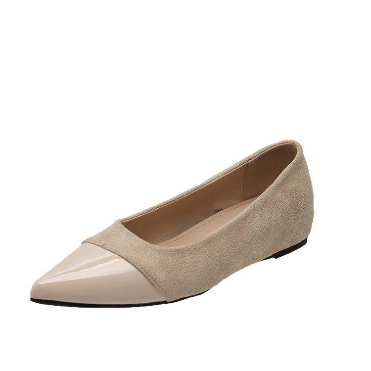 Soft leather version flat shoes French versatile 2025 spring new pointed inner height increase with skirt splicing commuter shoes