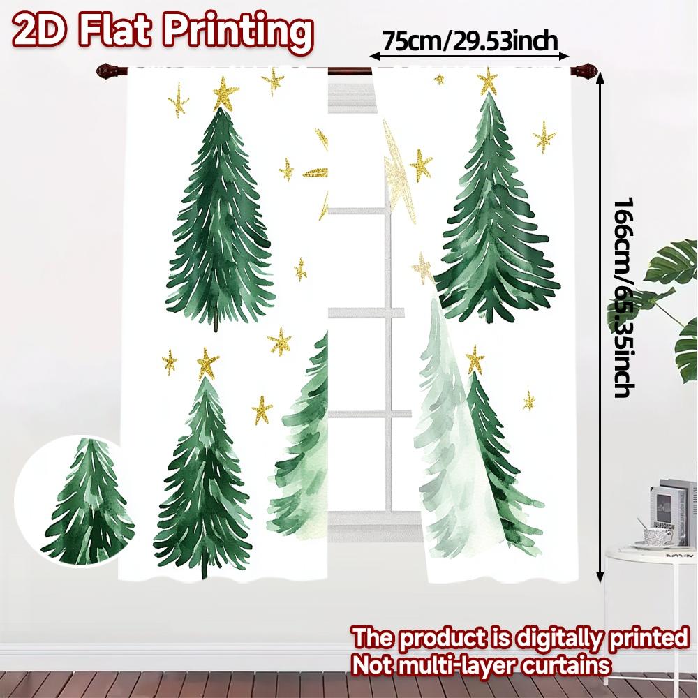 2pcs,Curtains Christmas Tree Snow Stars (3) Fashionable Modern Curtains Durable Polyester Curtains Home Decor Use for Bedroom,