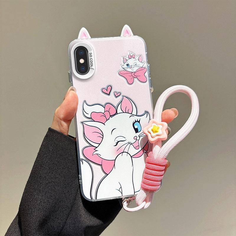 KEYSION Cute Ear Cartoon Case for iPhone XS Max X XS with Lanyard Soft Silicone+PC Shockproof Phone Back Cover for iPhone XR