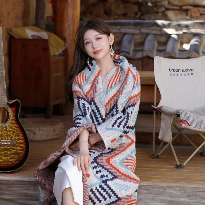 Bohemian Nordic Style Office Air-Conditioning Knitted Leg Blanket Shawl Dorm Nap Throw Thick