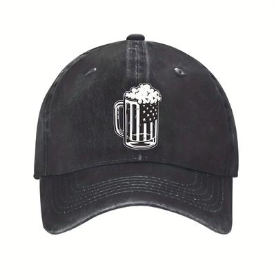 American Flag Beer Mug Print Baseball Cap Distressed Casual Polyester Hat Outdoor Sports for Men Women
