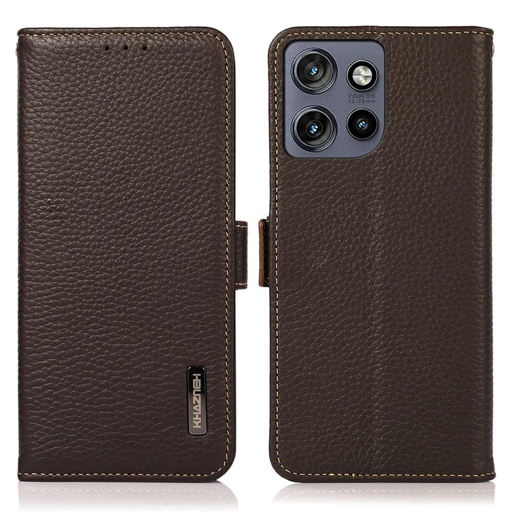 

KHAZNEH For Motorola Edge 50 Neo 5G/Moto S50 5G/Thinkphone 25 5G Phone Case Genuine Cow Leather Cover RFID Blocking Brown