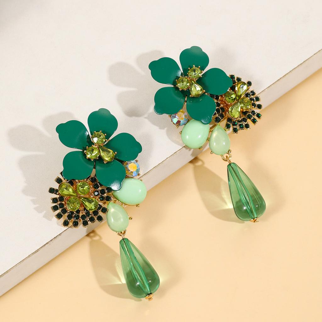 Resin Flower Retro Personality Exaggerated Versatile Water Drop Pendant Earrings