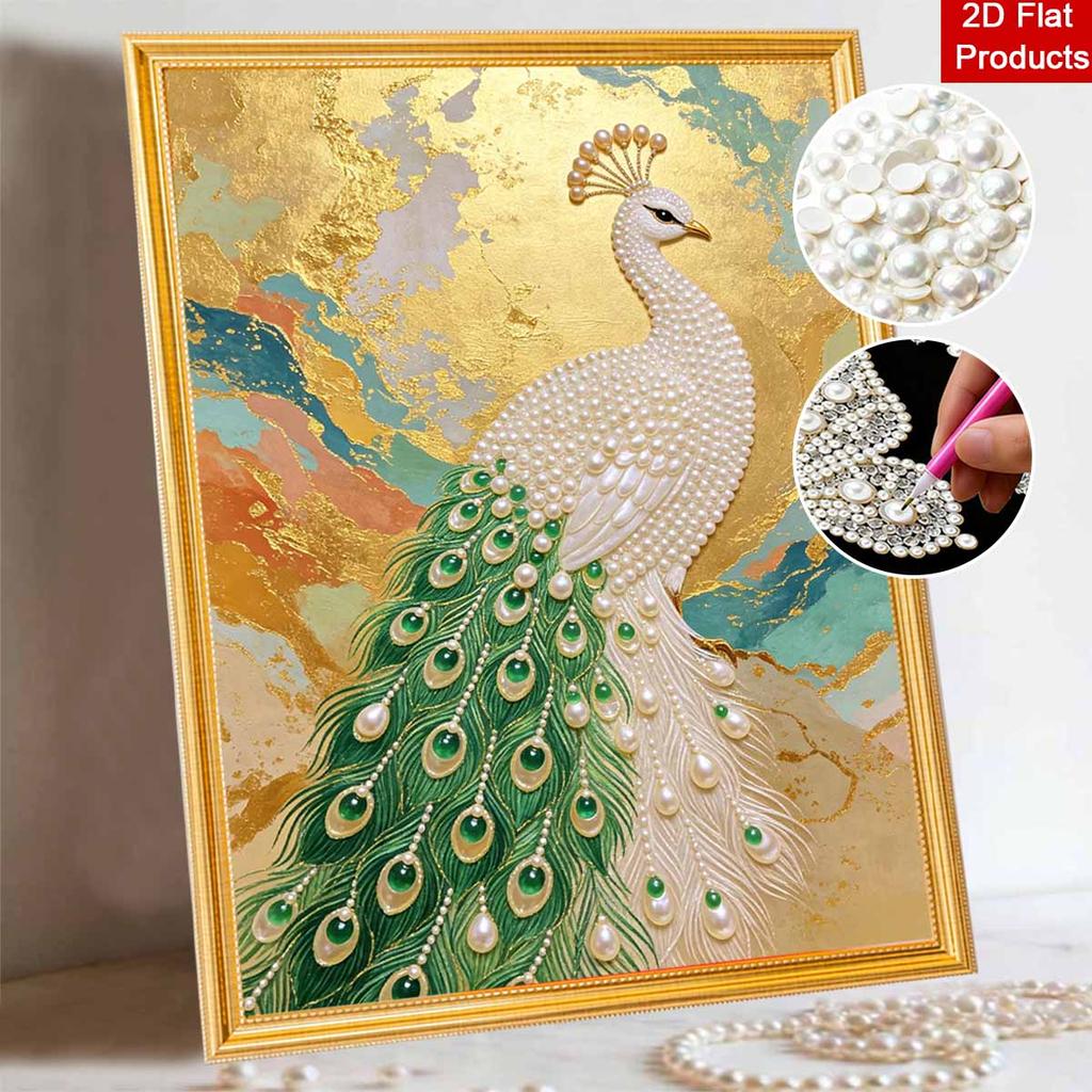 5D Round Pearl Painting Kit Majestic Peacock Pattern DIY Handmade Rhinestone Art Home Interior Decor Gift