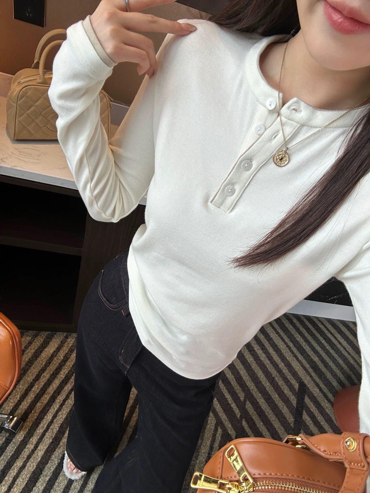 Lyocell Wool Slim-Fit Henley T-Shirt with Velvet, Women s Slimming Base Layer Top XL белый