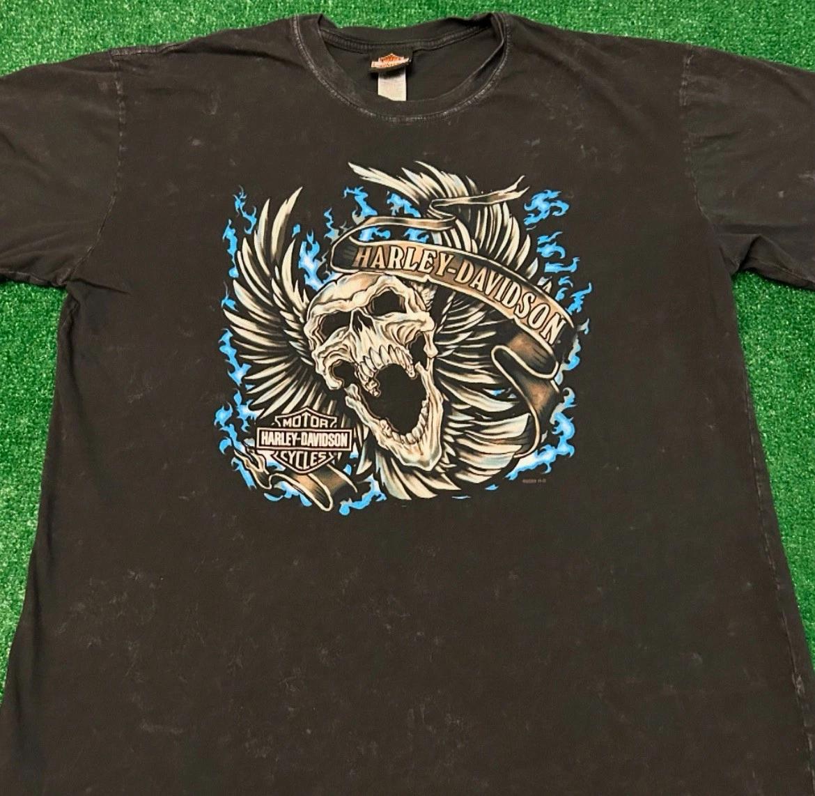 Vintage Y2K Harley Davidson Skull Wings Flames VTG 2023 Mens Size XL Georgia 4XL