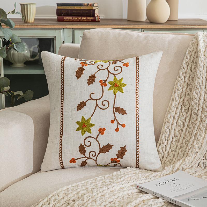 

Embroidered Throw Pillow Covers Blossoms Decorative Pillowcases Farmhouse Cotton Pillow Cushion Cases Square Floral Pillow Case 45x45cm 1pcs cover