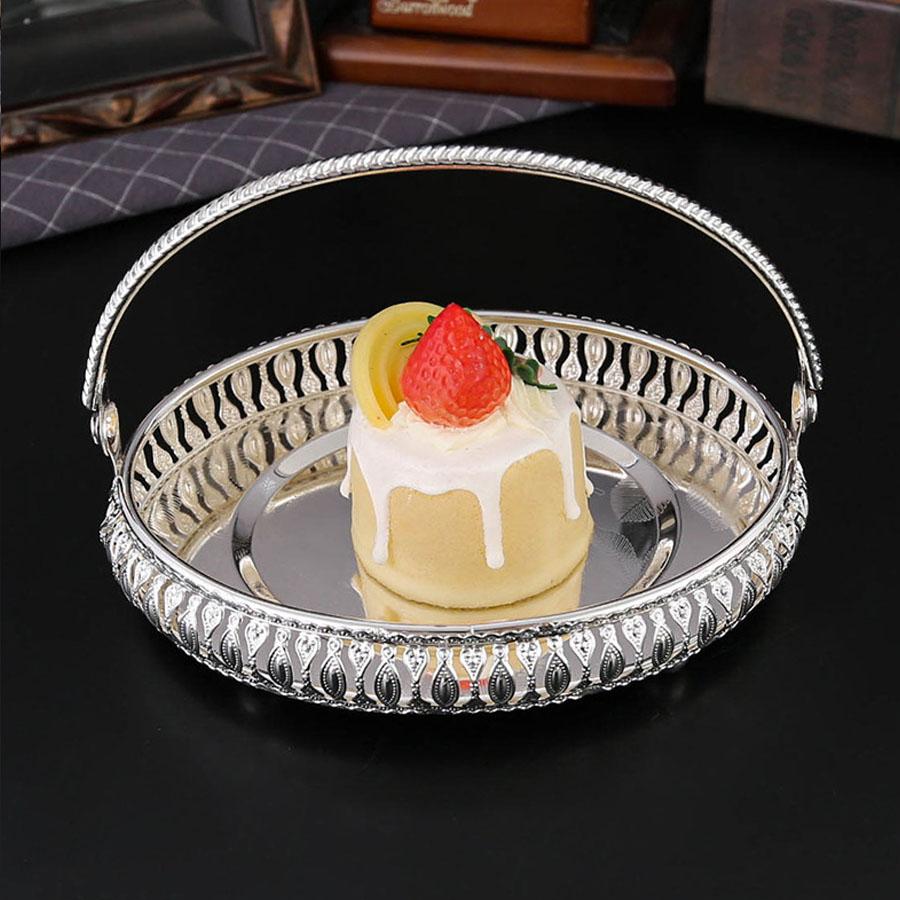 Vintage Silberfarbene Metall-Servierplatte mit Griff Snacks Süßigkeiten Aufbewahrungskorb für Hochzeit Zuhause Geburtstagsparty