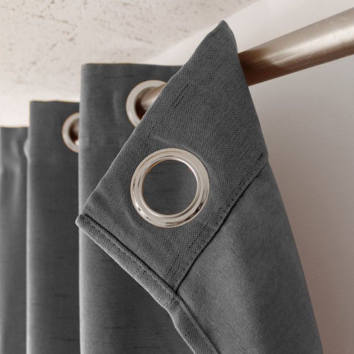 Rideau occultant uni et fileté - anthracite - 140 x 240 cm