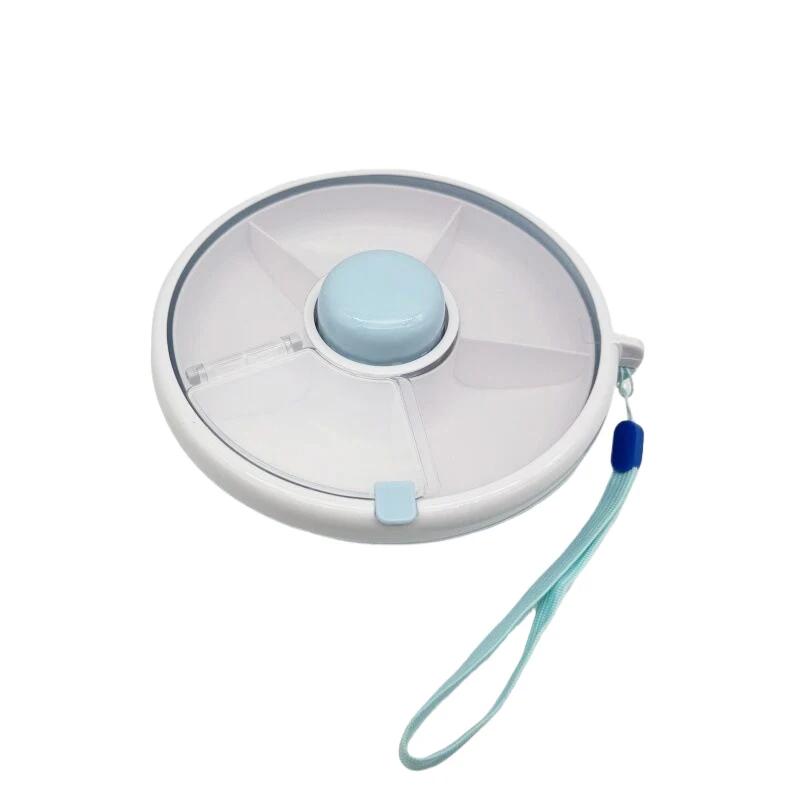 

Круглая вращающаяся коробка для ланча, контейнер для закусок, влагостойкий герметичный лоток для фруктов, вращающаяся коробка для конфет, переносная коробка для хранения семян дыни светло-голубой