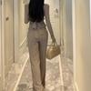 Irregular Slim Fit V-neck Top & Micro Flare Wide Leg Pants Set for Women - Autumn Collection 2026