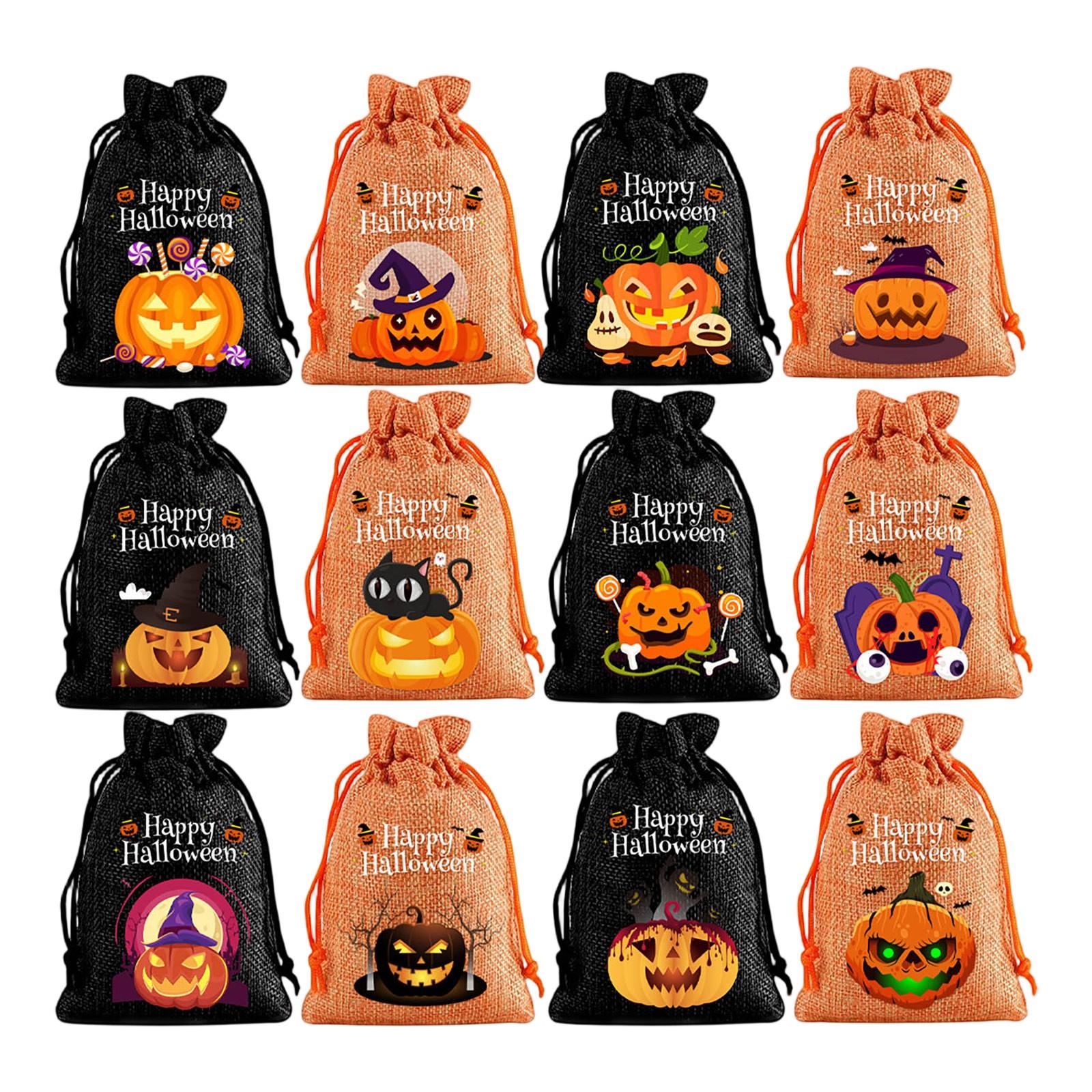 

12 шт. Хэллоуин Детский мешочек для конфет Мешочек с тыквой на шнурке Мешочек для конфет на шнурке Подарочный мешочек One Size