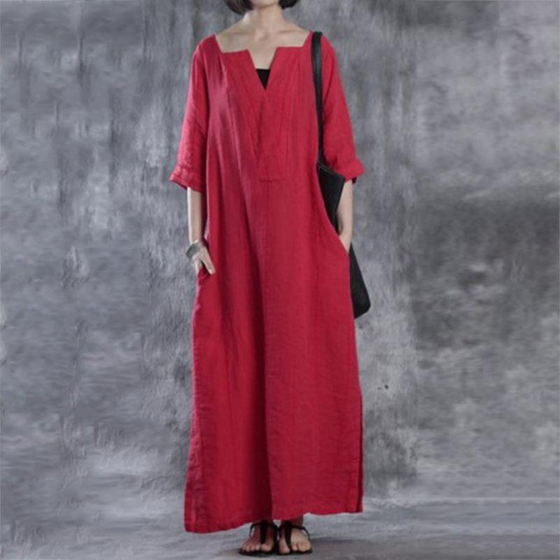 Women Simple Fashion Loose Baggy Long Maxi Dress Half Sleeve Split Plus Size For Effortless Elegance