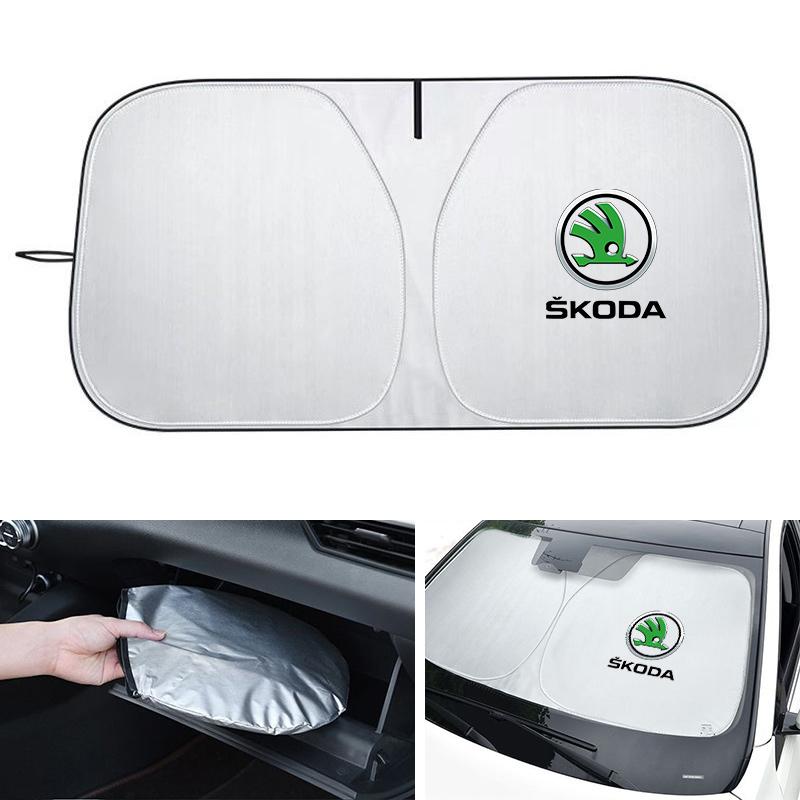 WMTY7 Car UV Protection Windshield Sun Visor Foldable Sun Shade Cover For Skoda Octavia Rapid Fabia Superb Kodiaq Scala Karoq Kamiq