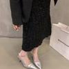 French Stiletto Black Bag Head Sandals Fairy Shoes 2025 New Spring and Summer Silver Single Shoes Pointed High Heels