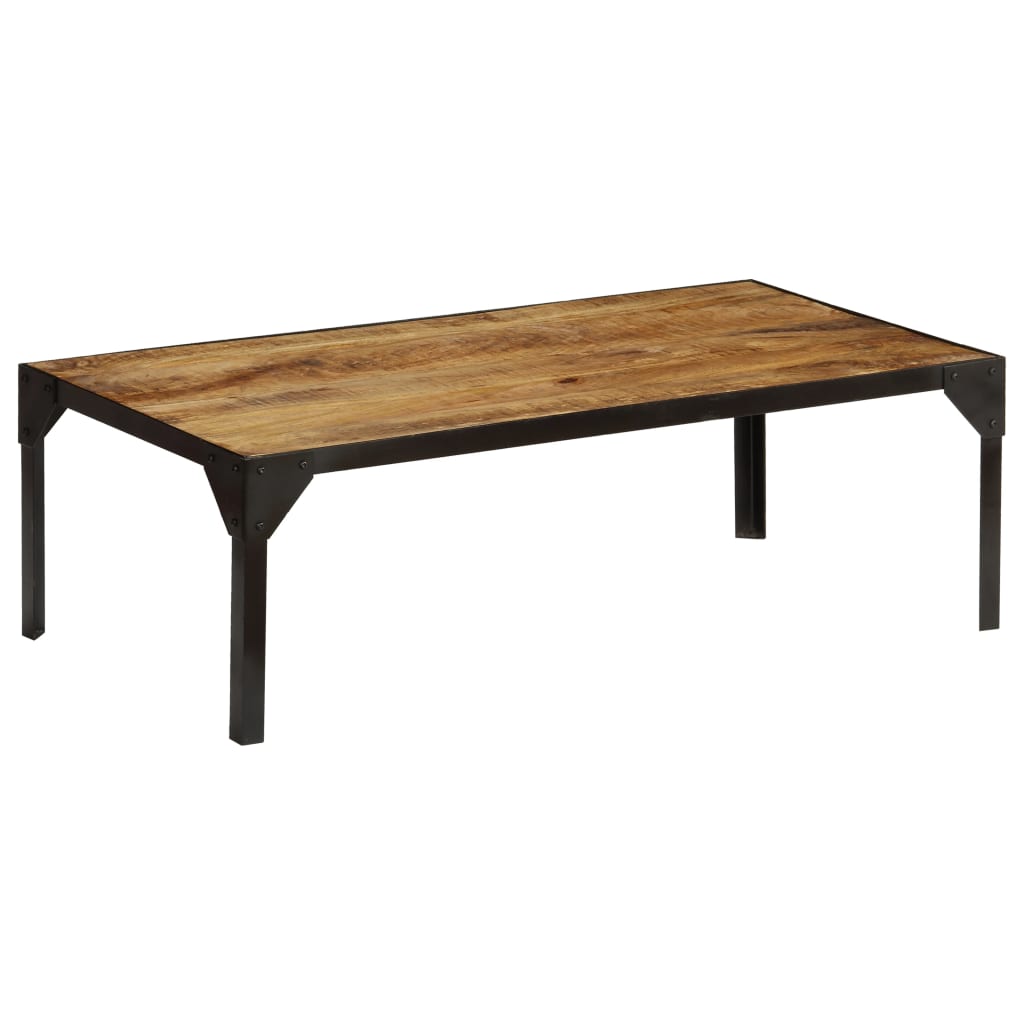 Coffee Table Rough Solid Mango Wood and Steel 110 cm