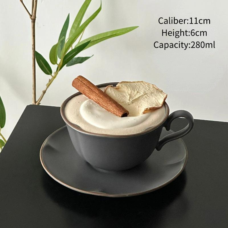 Vintage Blue Coffee Cup, Ceramic Mug and Saucer Set, Unique Latte Cups, Latte Art Cup, Ceramic Water Milk Mugs, Cafe Tools 280ml