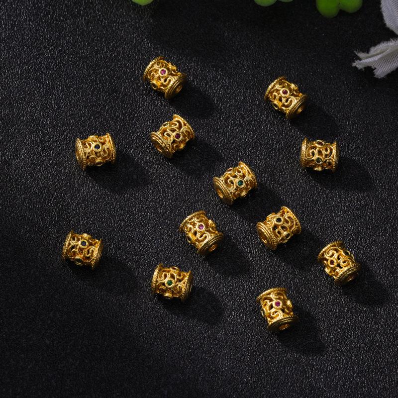 Gold-Plated Rhinestone Four-Leaf Clover Copper Spacer Beads for DIY Bracelets