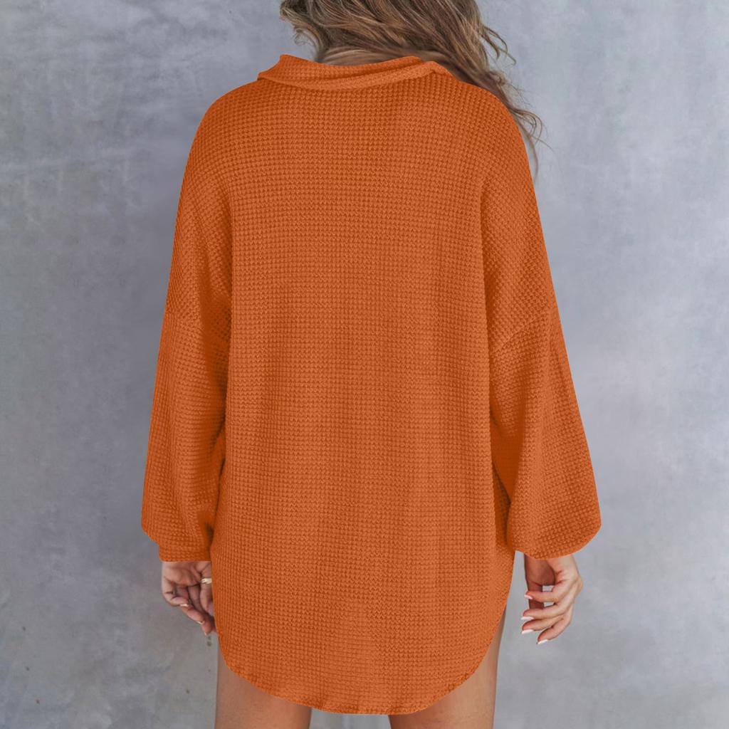 Women's Fashion Color Knit Top Long Sleeve V-neck Color Casual Tunic Top
