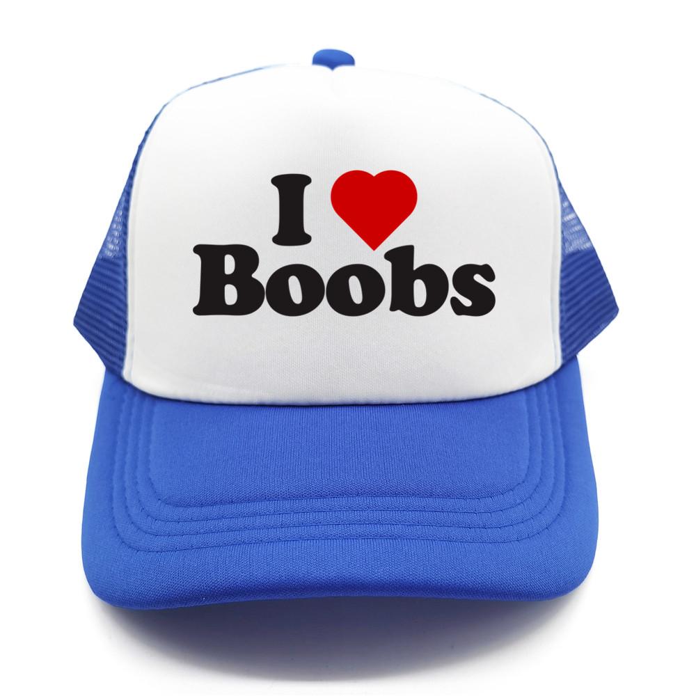 Funny I Love Heart Boobs Boobies Baseball Caps Summer Men Mesh Net Hat Joke Gifts Trucker Cap Outdoor Mesh Net Caps MZ079