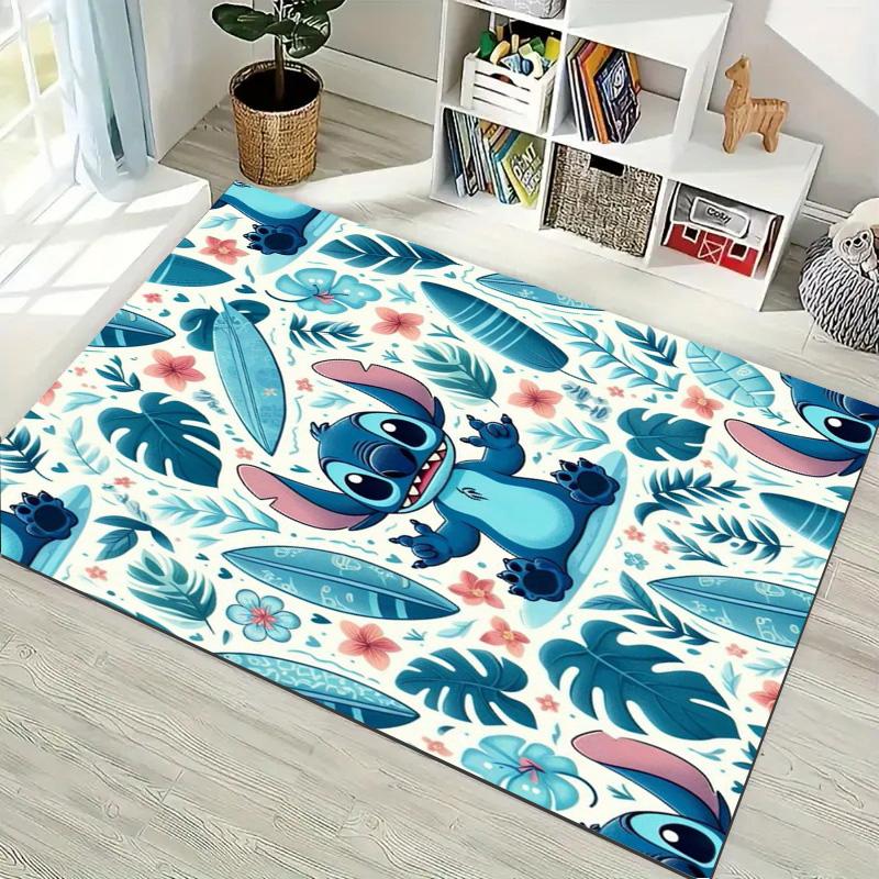 Stitch Tropical Monstera Leaf Surfboard Floral Seamless Print Area Rug Non Slip Cartoon Gaming Bedroom Floor Carpet