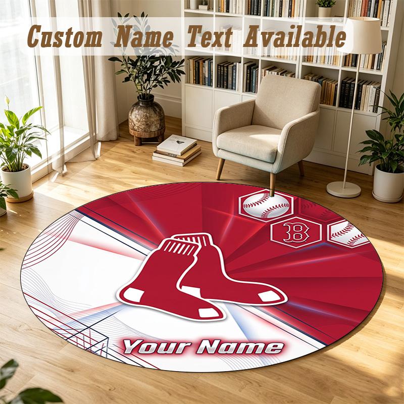 Round Rug Custom NameBoston Red Sox Pattern Non Slip Carpet Home Floor Decor