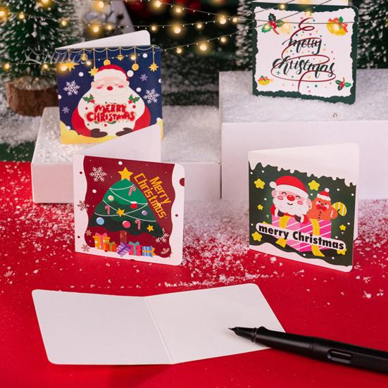 Decorative Paper Cards 10Pcs Merry Christmas Greeting Set, Folding Cartoon Blank Xmas Message Note Cards, Festive Blessing for Holiday Gift