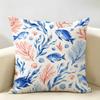Blue White Red Ocean Animals Cushion Cover Natural Linen Organic Fabric Double-Sided Printing Breathable Perfect For Home Decor
