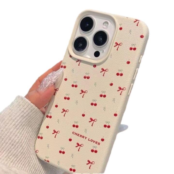 Literary Cherry Bow Full-Screen Case for iPhone 16/15 Pro Max/14/13