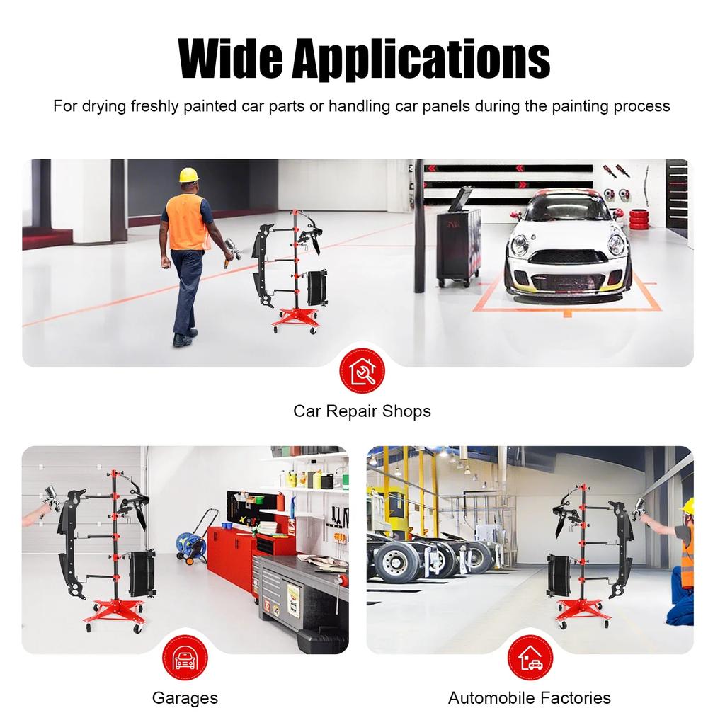 Automotive Heavy-Duty Auto Paint Stand Iron Panel Tree Paint Stand 6 Adjustable Hooks 4 Lockable Wheels for Car Panels