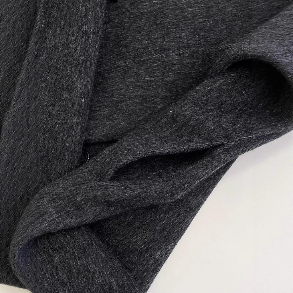 Lazy Loose High-end Black and Gray Herringbone Pattern Double-sided Wool Coat Women's Medium and Long 25 Autumn and Winter