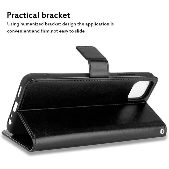 Coque + Verre Trempé Pour Samsung A22 5G (6,6"), Coque Effet Cuir Design Elégant Fermeture Magnétique Solide - Noir