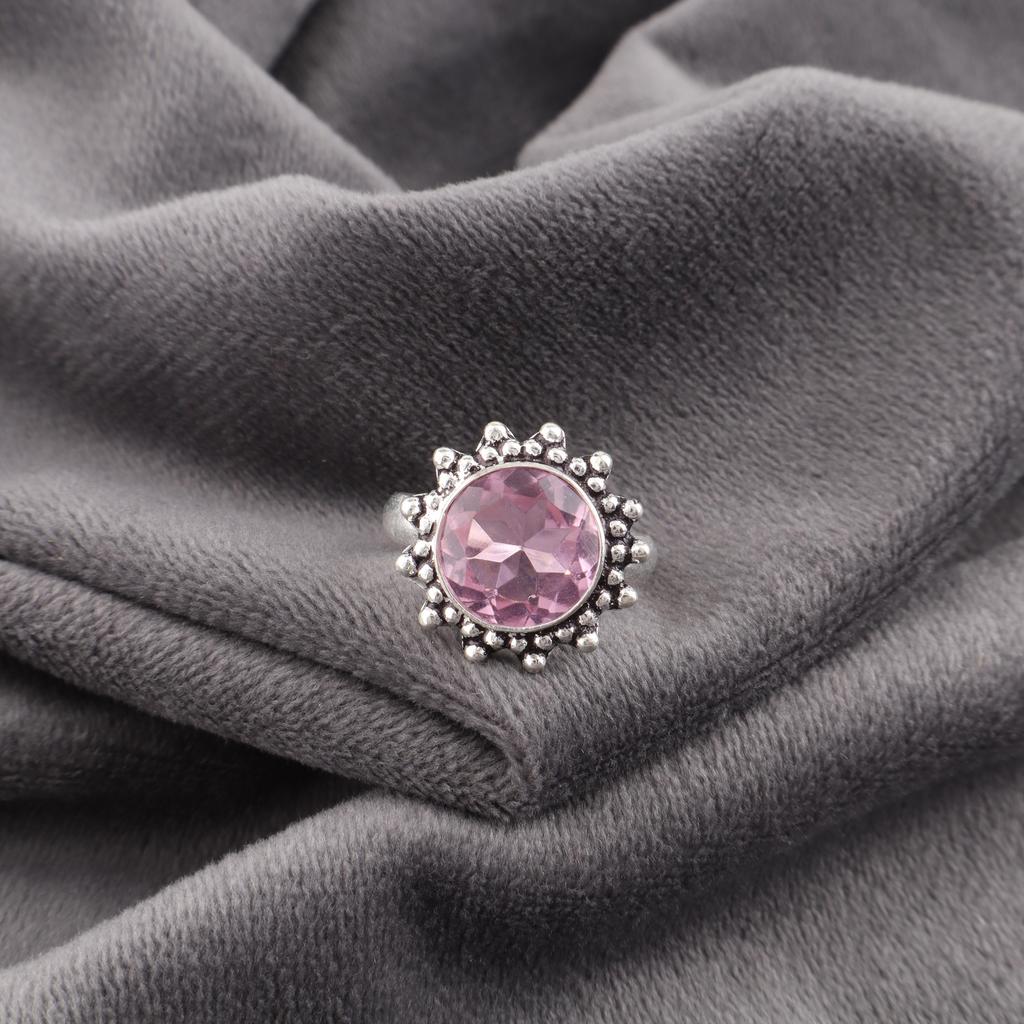 Morganite Ring, Handmade Gemstone 925 Solid Sterling Silver Ring Pretty Jewelry, For Engagement Gift