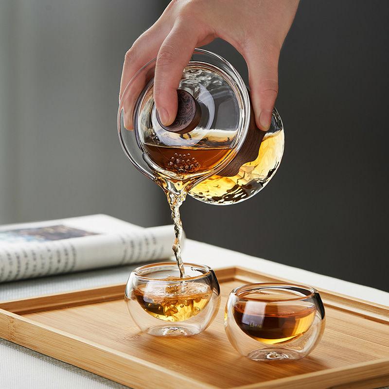 Anti-scalding Glass Lid Bowl, Teapot Tea Cup Set, Heat Resistance Black Tea Infuser, One Person Tea Set, Single Hand Grab Pot
