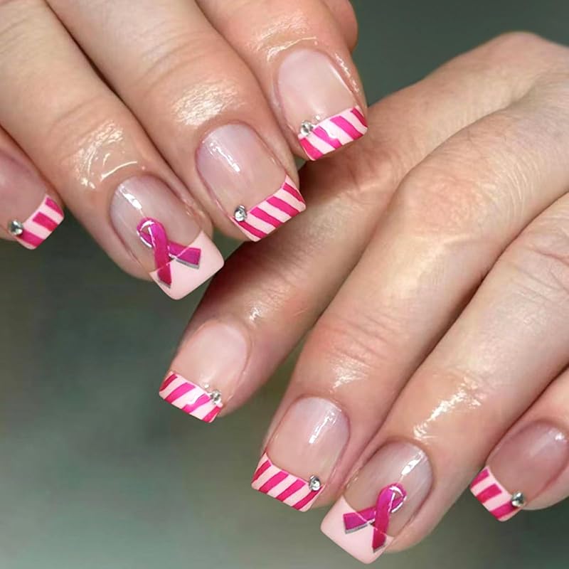 Leopard Print French Tip Press on Nails Medium Square Fake Nails with Gold Glitter Designs Acrylic Glue on Nail Pink Glossy False Nails Full Cover