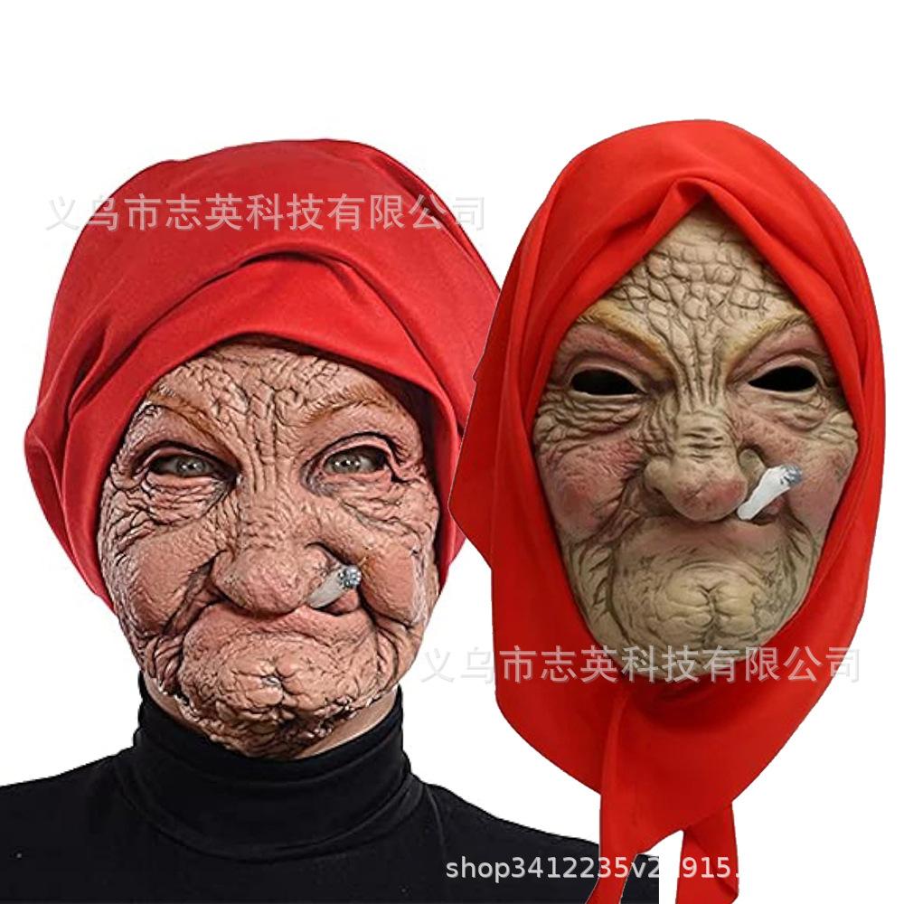 Best-selling Granny Headgear Character Mask, Old Man, Bald Guy, Handsome Guy, Beautiful Girl Halloween Accessories Smoking Granny Mask