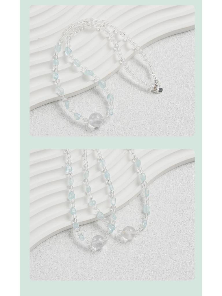 Elegante Damen Aquamarin Chalcedon & Weißkristall Choker Halskette