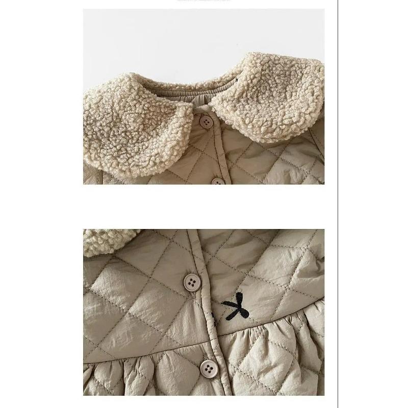 Winter Baby Girls Fleece Warm Coat Infant Padded Jacket Velvet Thick Toddler Bow Embroidery Cardigan