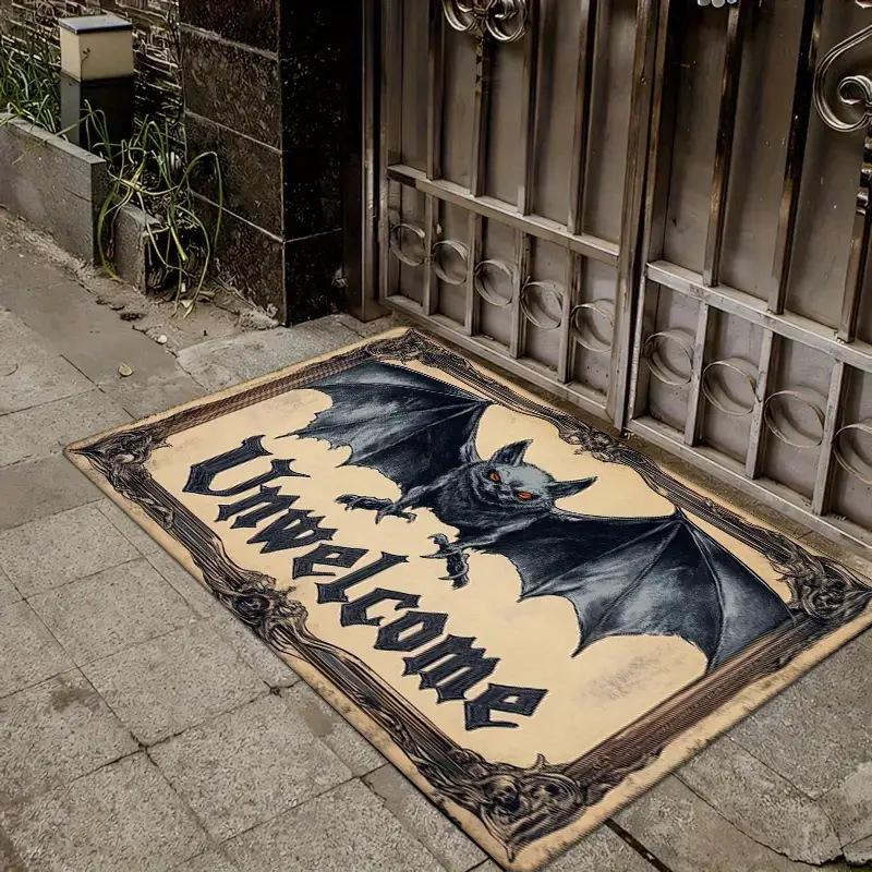 Gothic American Cross Bat Halloween Doormat - Decorative Entry Mat for Festival and Carnival