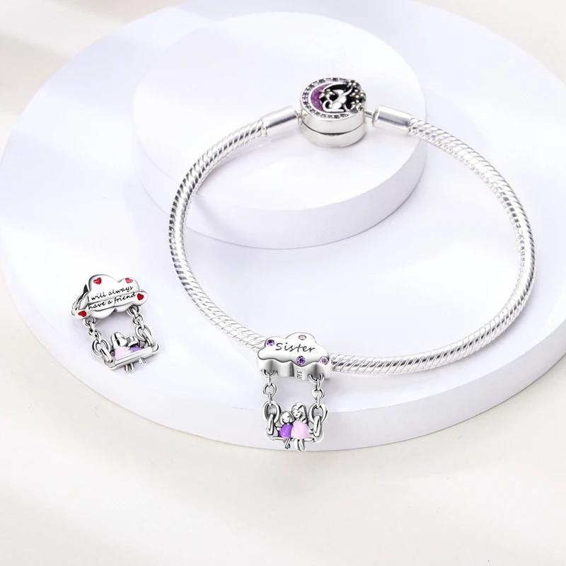 Authentic Charm Bead Charms copper Good Sisters Play on A Swing Bead Charms Compatible With Charm Bead Charms Plata Bracelets for Women Jewellery Maki