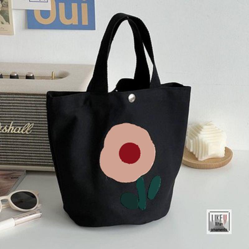 Японская холщовая сумка-тоут с цветочным принтом: Универсальная маленькая сумочка и ланч-бокс