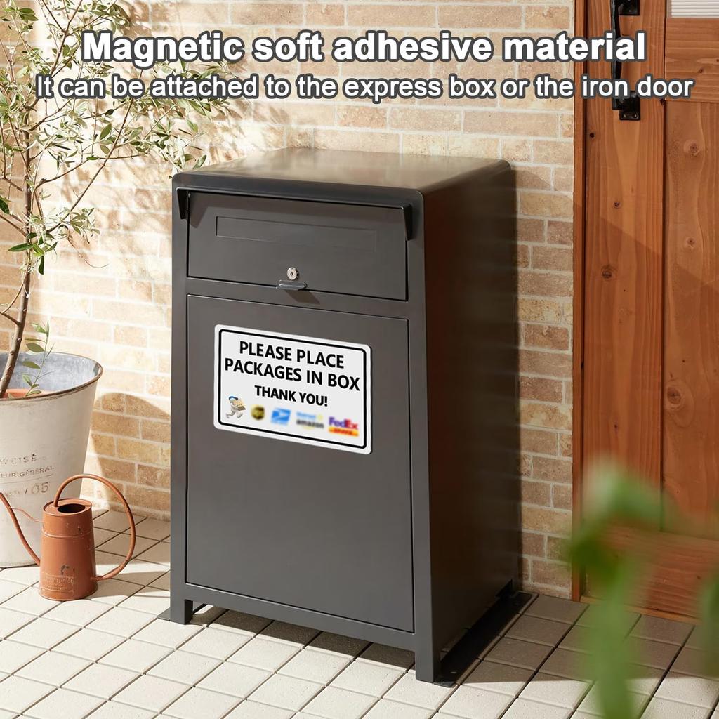 Package Delivery Sign Magnetic Soft Adhesive, 10x7 Inch Please Leave Packages Here Sign for Delivery Drivers, Please Place Packages In Box Thank You,