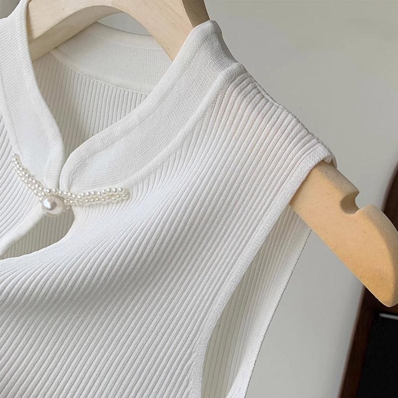 Tank Tops Women 2025 Summer Sleeveless Stand Collar Black White Knitted Tank Tops Camis Women Tops JJ195