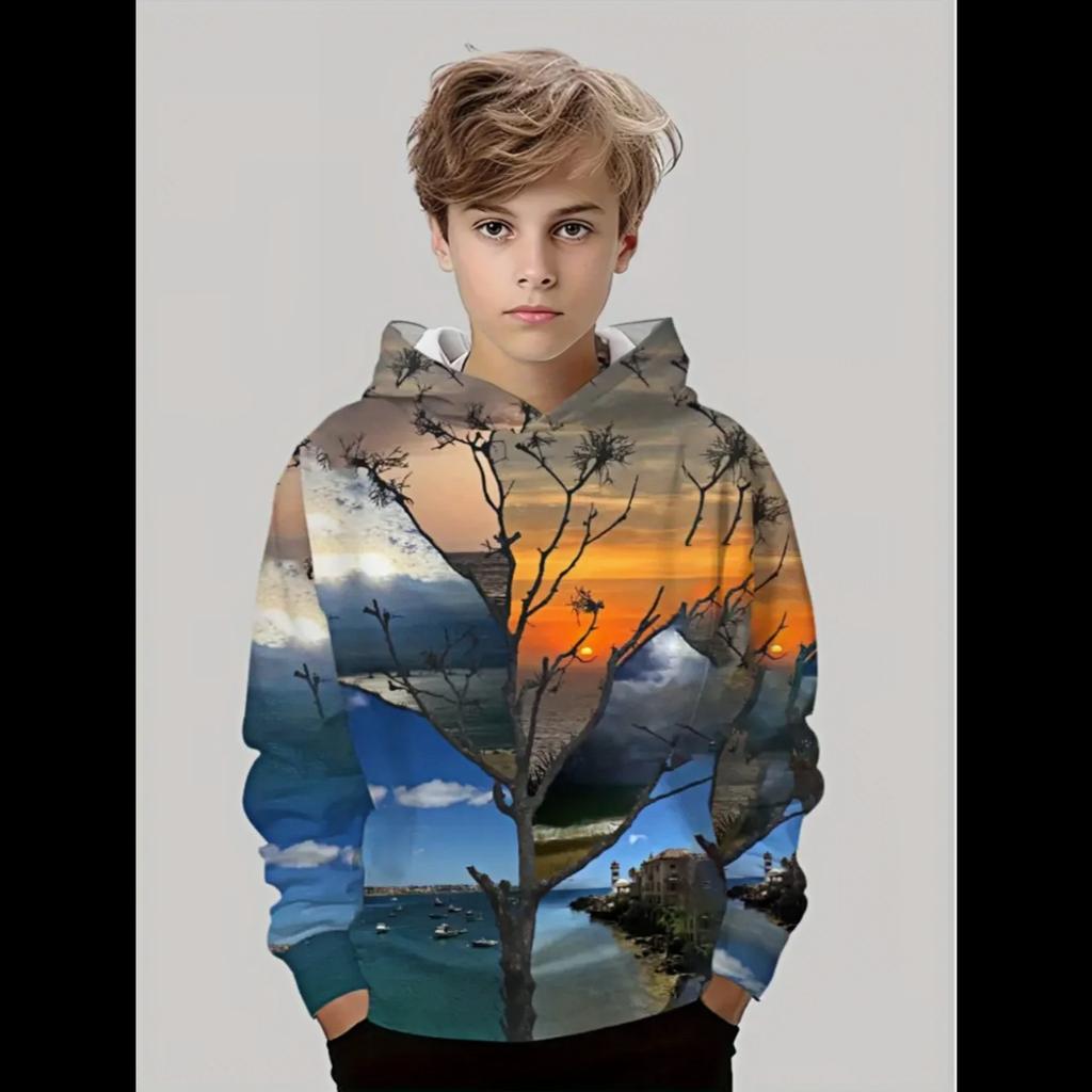 Fashion Hoodie Beautiful Scenery 3D Print Autumn Casual Pullover Long-Sleeve Hoodie Outdoor Sports Boy Girls Children's Clothing