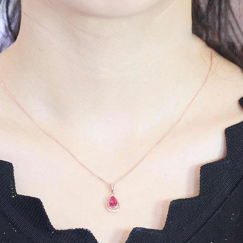 Purple Gold-Plated Rose Gold Luxury Women'S Water Drop Redstone Pendant Zircon Flash Collarbone Chain