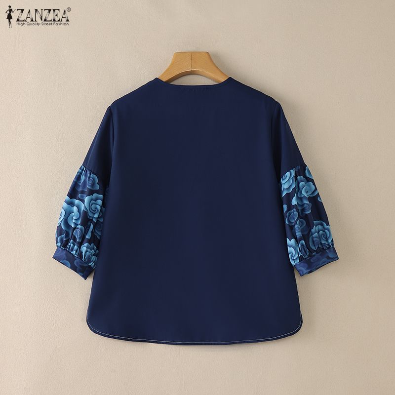 ZANZEA Women Casual Round Neck Floral Print Short Sleeve Loose Blouse